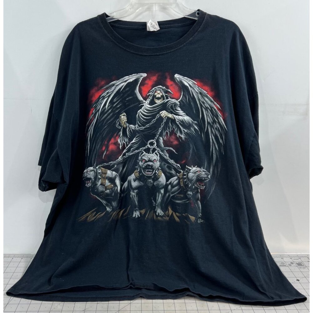 Grim Reaper Cerberus Graphic T-Shirt Black 3XL Y2K